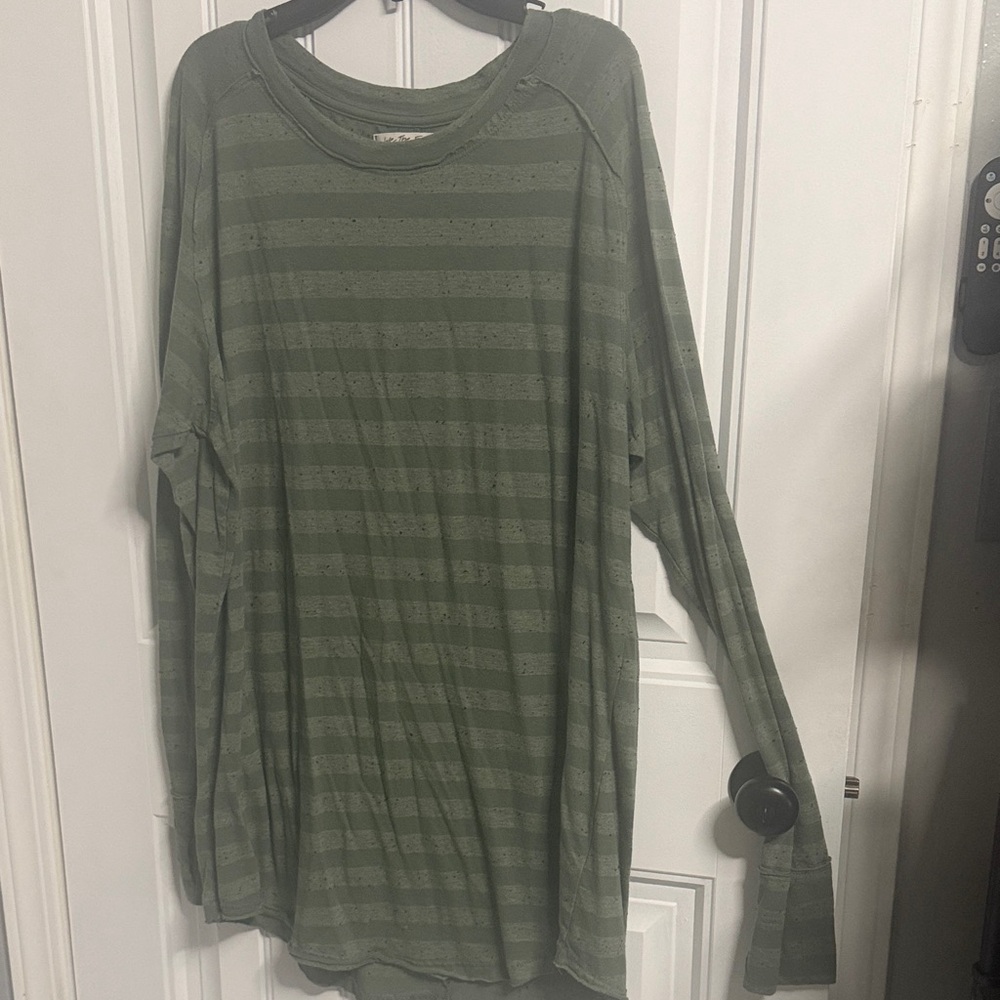We The Free Olive Green Ribbed Crew Neck Top